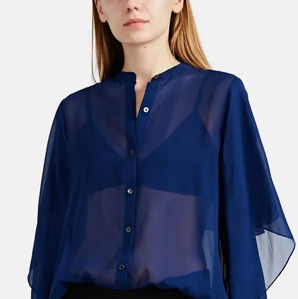 robert rodriguez silk chiffon top blouse button up shirt sz 0 NWT $295.00
